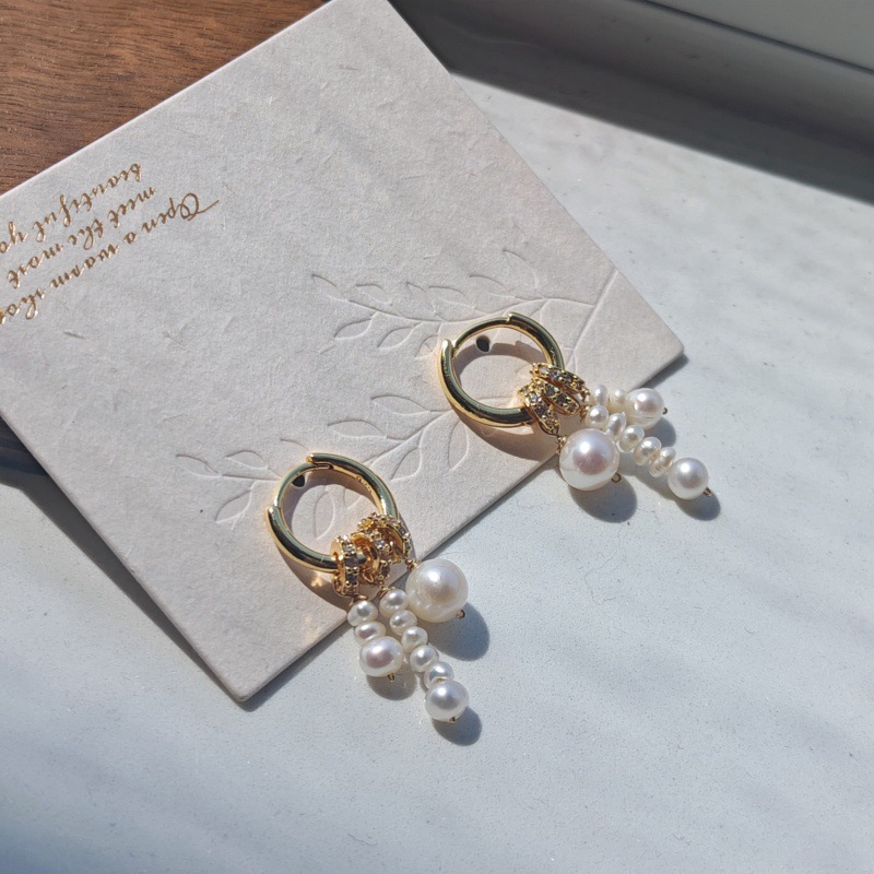 Original design natural pearl earrings, popular cross-border handmade jewelry wholesale, ear clips, ear hoops, earrings