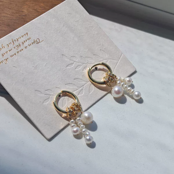 Original design natural pearl earrings, popular cross-border handmade jewelry wholesale, ear clips, ear hoops, earrings