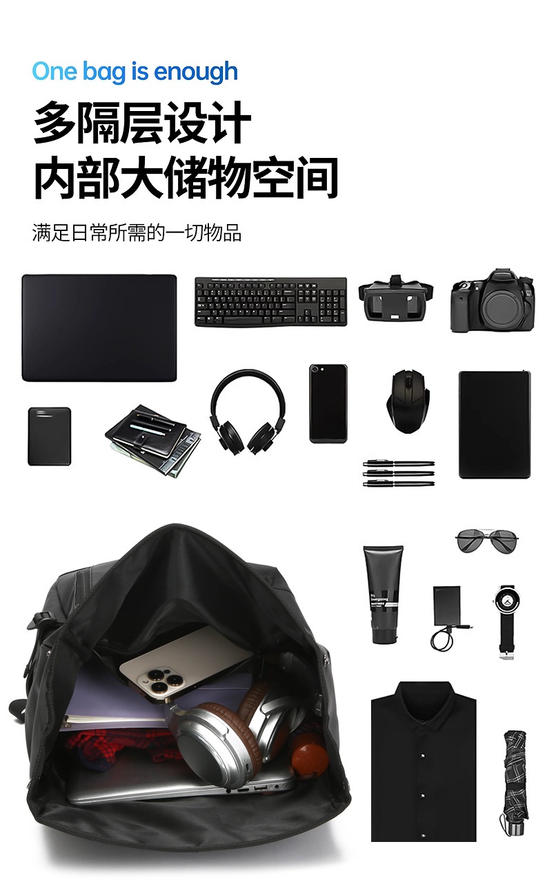 Cross-border fashion large-capacity backpack, men's high-end student schoolbag, new simple, casual and lightweight travel backpack undefined