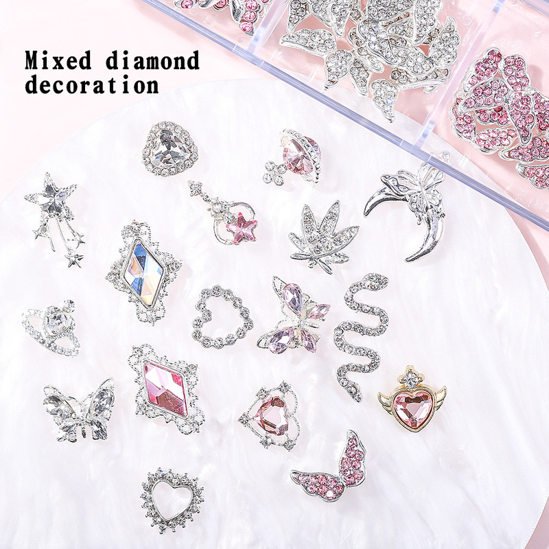 Cross-border explosions nail suit alloy diamond 24-pack art nail jewelry diy nail decorations wholesale