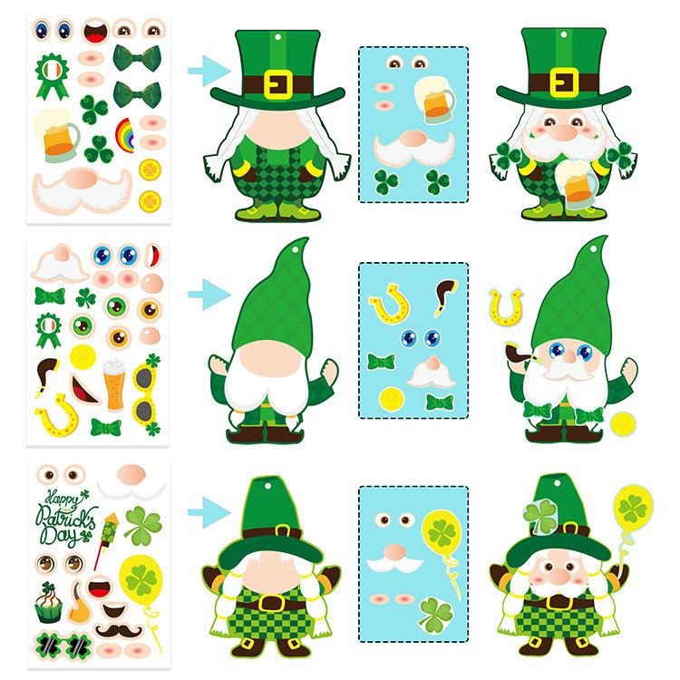 Día de San Patricio duende trébol enano colgante día de San Patricio vacaciones decoración pegatinas cartón hecho a mano