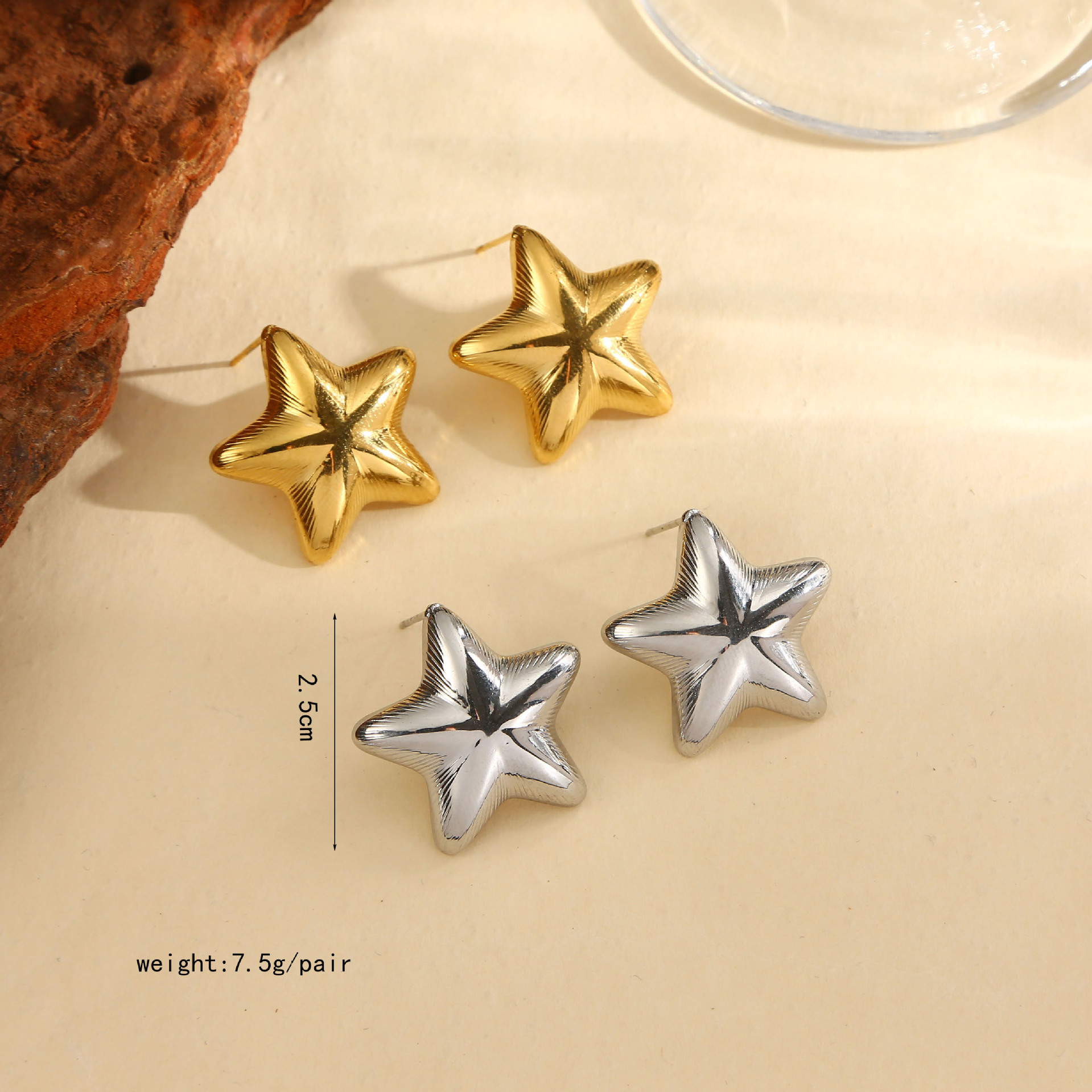 1 Pair Vintage Style Classic Style Scallop Star Starfish Plating 304 Stainless Steel Ear Studs display picture 2