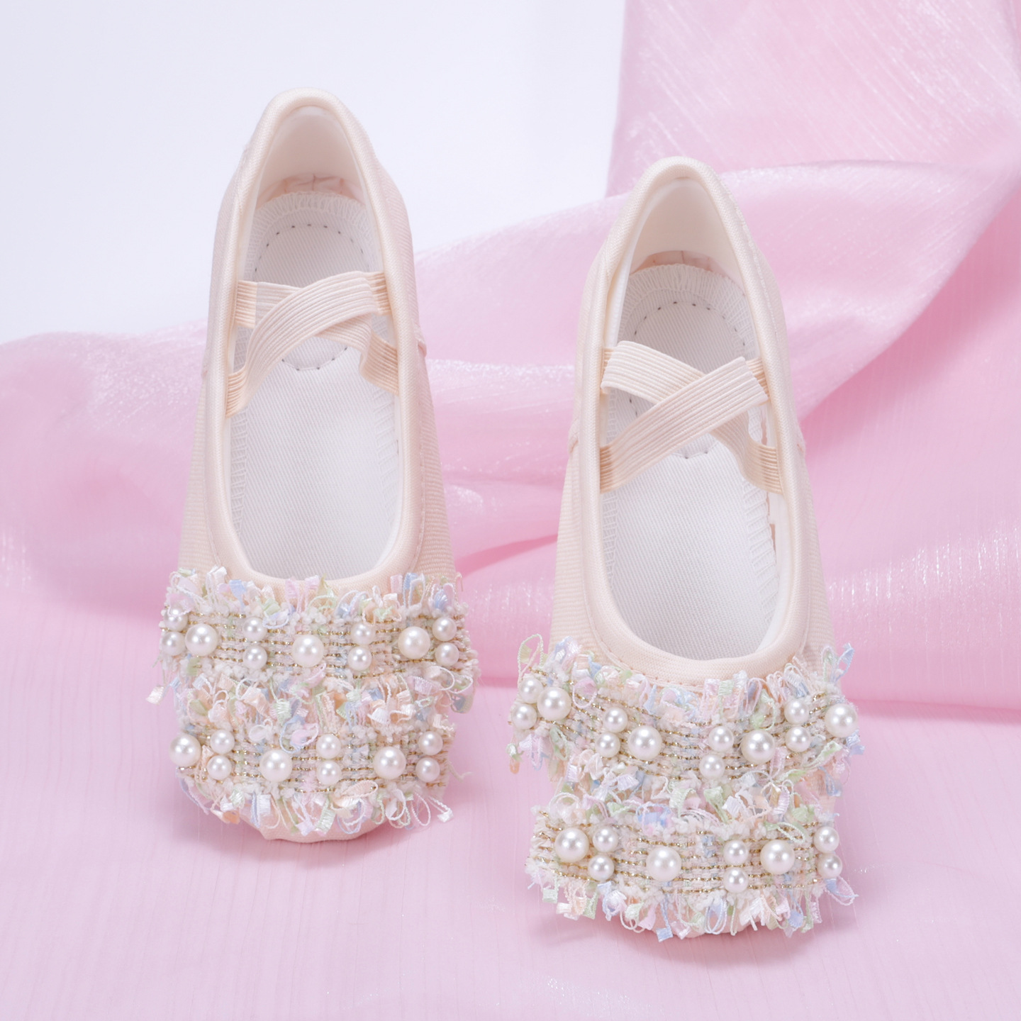 Elegant Children's Dance Shoes, Canvas Flesh-Colored Dance Shoes, Soft-Soled Practice Shoes, Cute Girls' Performance Ballet Cat Paw Shoes 8129