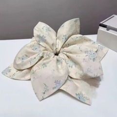 奶蓝色碎花少女感发圈双层立体感单圈马尾发饰