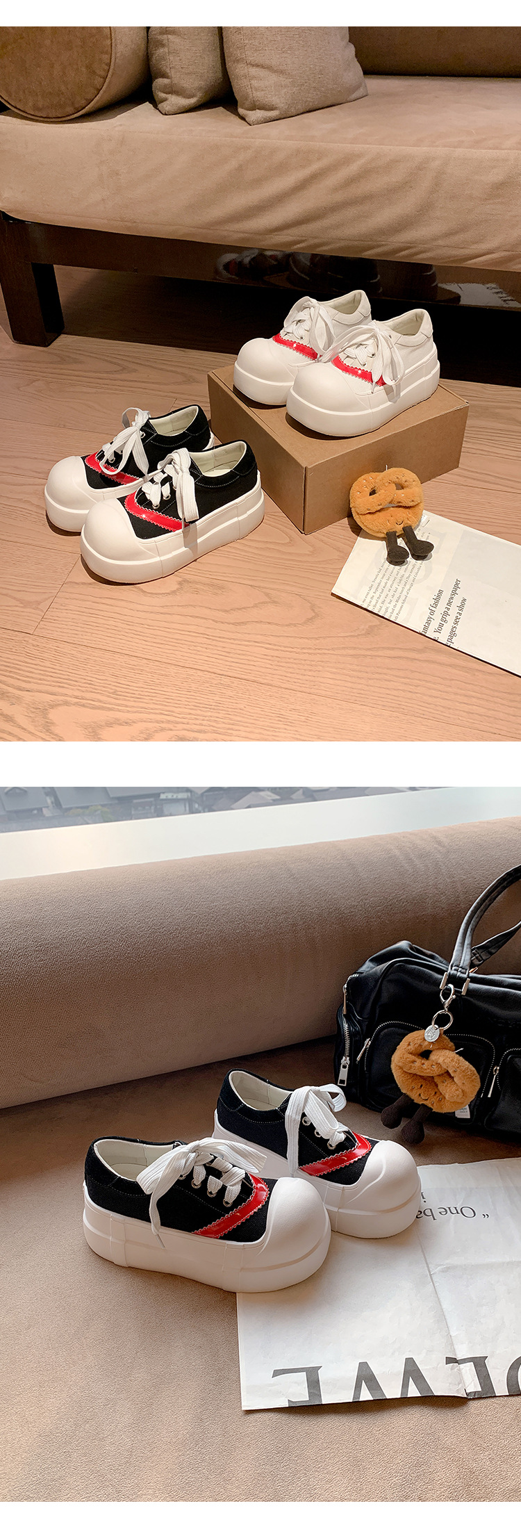 Giày sneaker nữ chunky đế dày tăng chiều cao, phối màu cổ điển — màu đen, màu trắng chi tiết 9