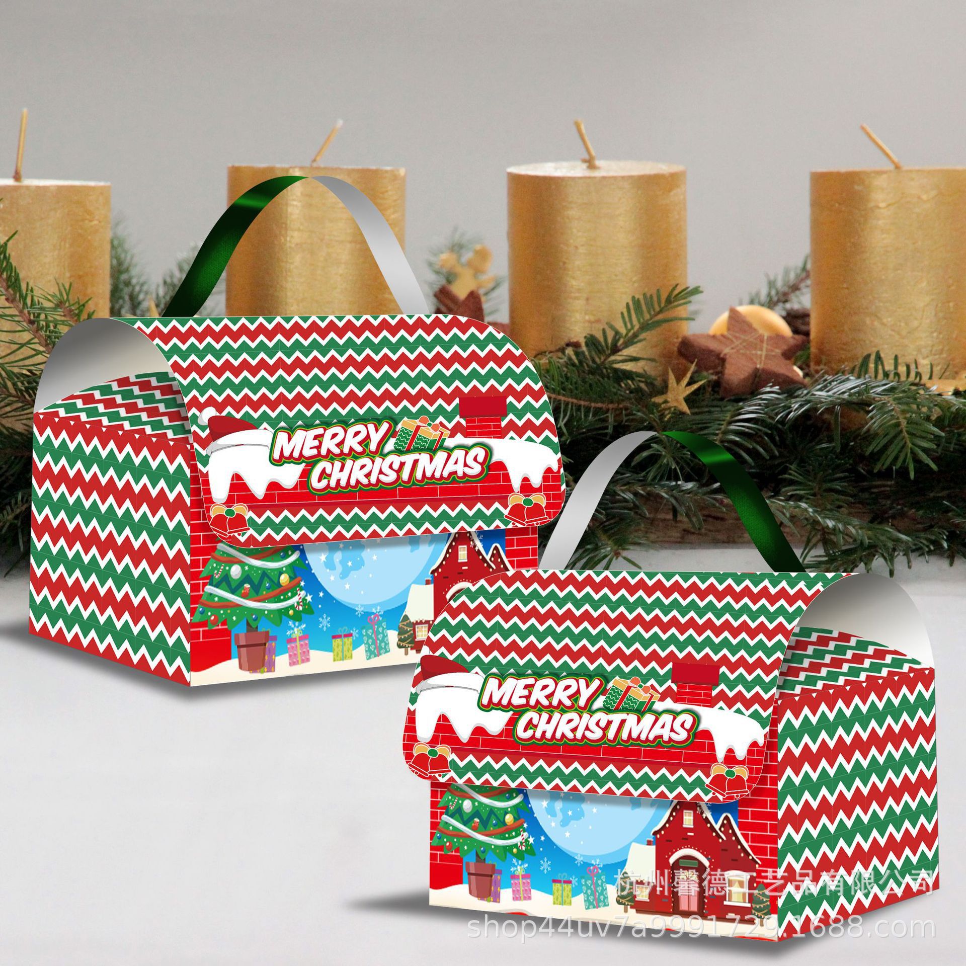 BZ004亚马逊 圣诞节木屋礼物宝藏箱子 派对糖果零食白卡纸手提盒