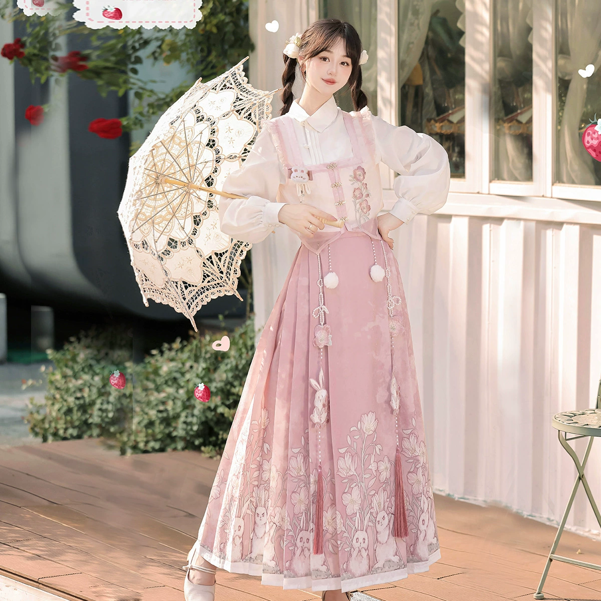 Yimengge оригинальный лунный кролик Hanfu женский национальный стиль новый китайский жилет рубашка полуюбка набор 9348