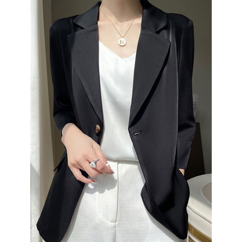 Plus-Size Women's Acetate Satin High-End Blazer for Summer, Thin Cardigan Jacket for Chubby Women【6627】
