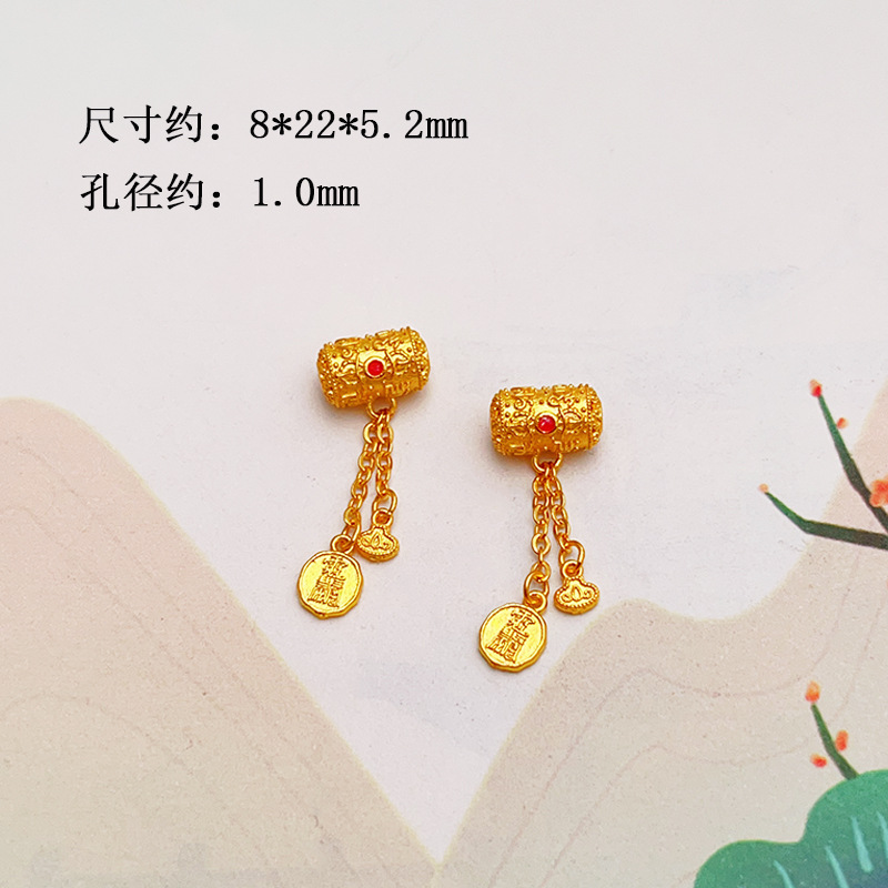 S925 Ancient Gold Sterling Silver Accessories Crystal Bracelet Gourd Spacer Beads Waist Beads Fortune Tassel Pendant Bracelet Pendant