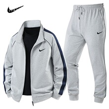 跨境春秋季新款运动套装男棉质潮牌休闲运动立领卫衣卫裤两件套