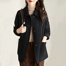 现货毛呢外套女2025秋冬新款韩版驼色简约毛呢外套单一件代发包邮