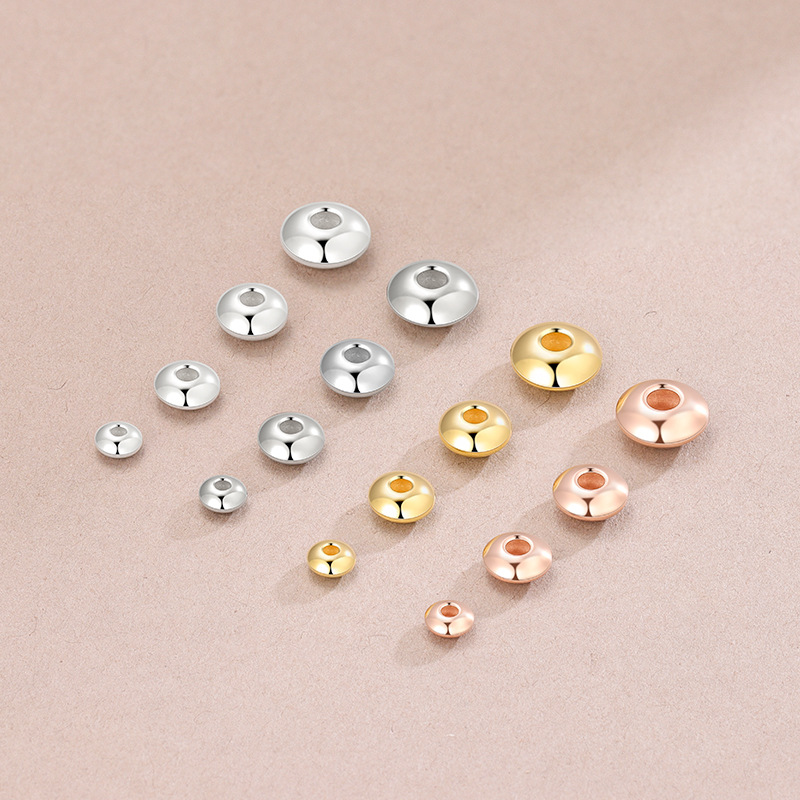 S925 sterling silver flying saucer Abacus plate silver beads flat wheel beads loose beads DIY hand string accessories positioning beads gold plated beads
