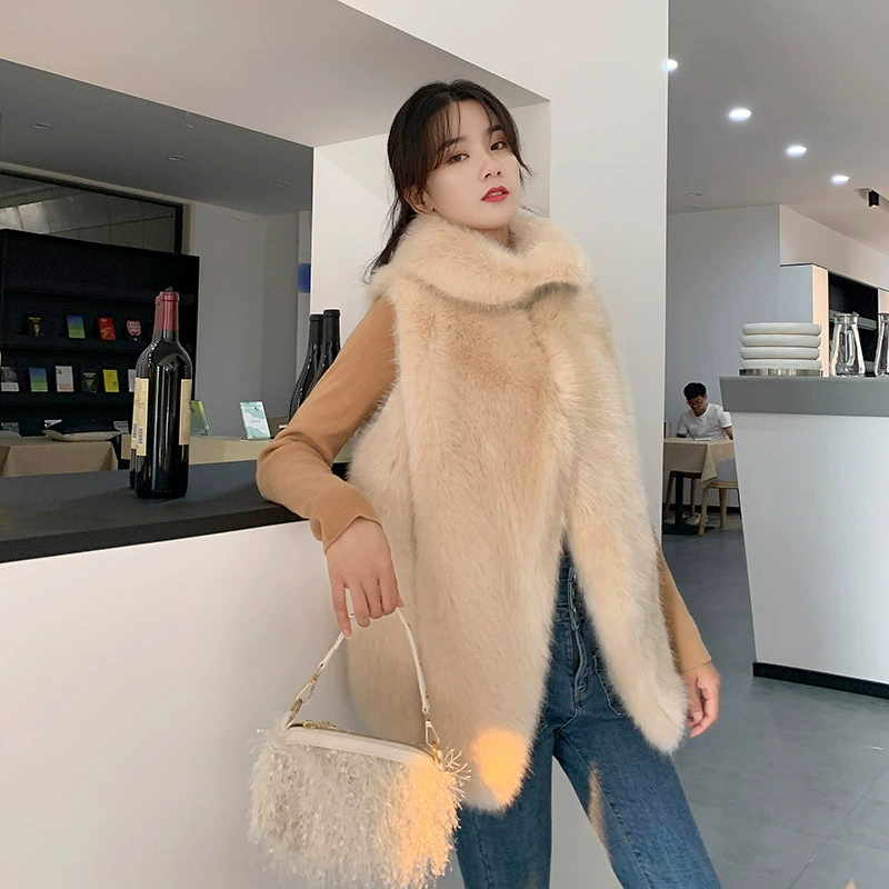 Производители быстрого живого меха Douyin поставляют осенне-зимний жилет из искусственного меха лисы, женский жилет со средним воротником, женский