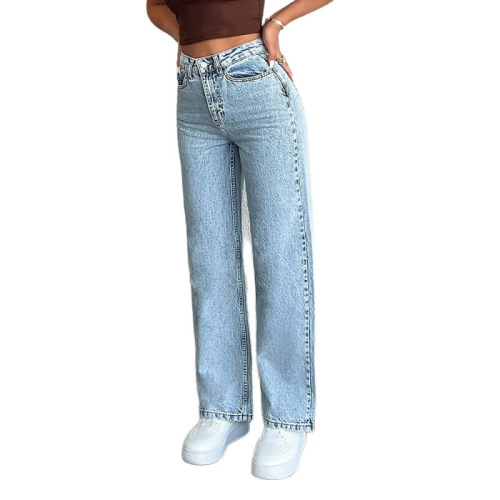 Cross-border AliExpress foreign trade new American straight jeans for women, large size loose fashionable wide-leg mop long pants