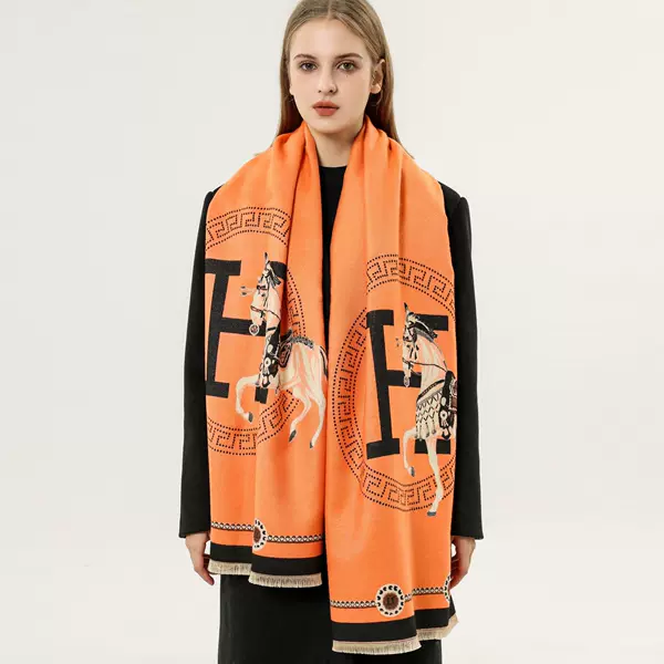 Scarf Women's Decorative Air Conditioning Shawl 2021 Autumn and Winter Imitation Cashmere Warm Letter Jacquard All-Match Short Beard Tassel Scarf