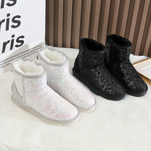 CE雪地靴女秋冬新款休闲圆头加绒保暖短筒时尚亮片毛毛鞋棉鞋5854