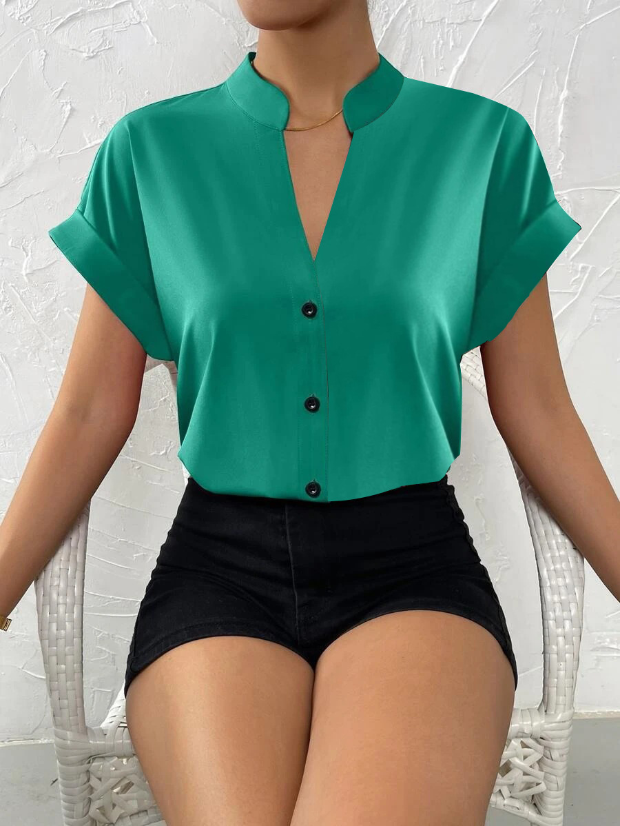 Frau Bluse Kurzarm Blusen Taste Elegant Einfacher Stil Einfarbig display picture 5