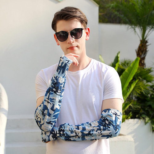 Trendy men's ice silk loose sleeves outdoor sun protection arm sleeves men's breathable arm ice silk gloves thin style