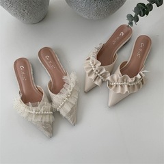 平底仙女風包頭半拖鞋女鞋子夏季外穿2024年新款法式小眾半托單鞋