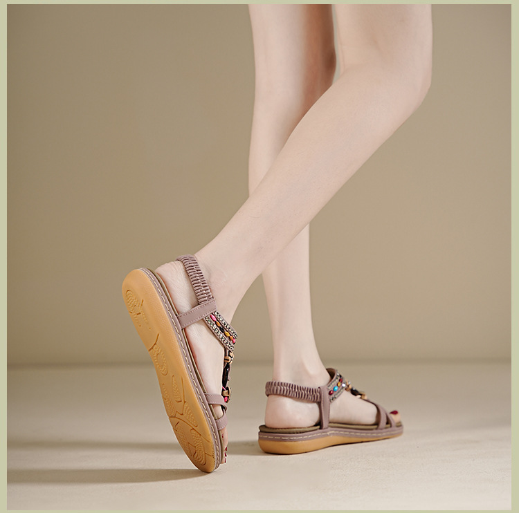ielts run new summer 2025 spring and summer rhinestone casual seaside beach flat sandals women's comfortable all-matching 676- undefined