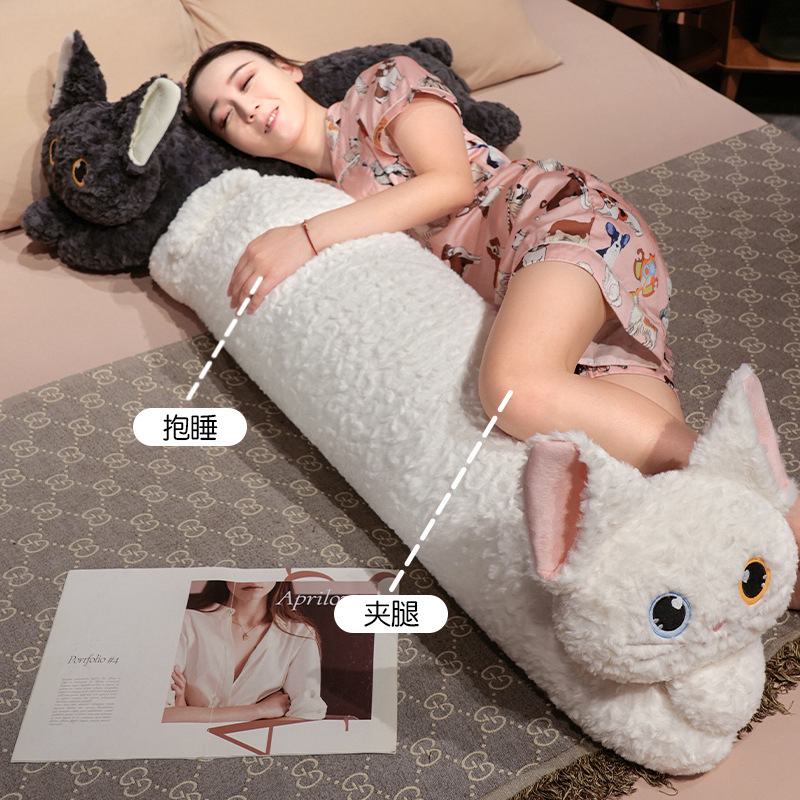Caricaturas transfronterizas lindas rizos belleza gatos almohadas de tira largo Katch Devon gato rizos gato negro acostado lateral almohadas de piernas