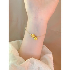 金色小桃花招财纳福手链女款复古甜美转运珠胖福袋花朵手镯手饰