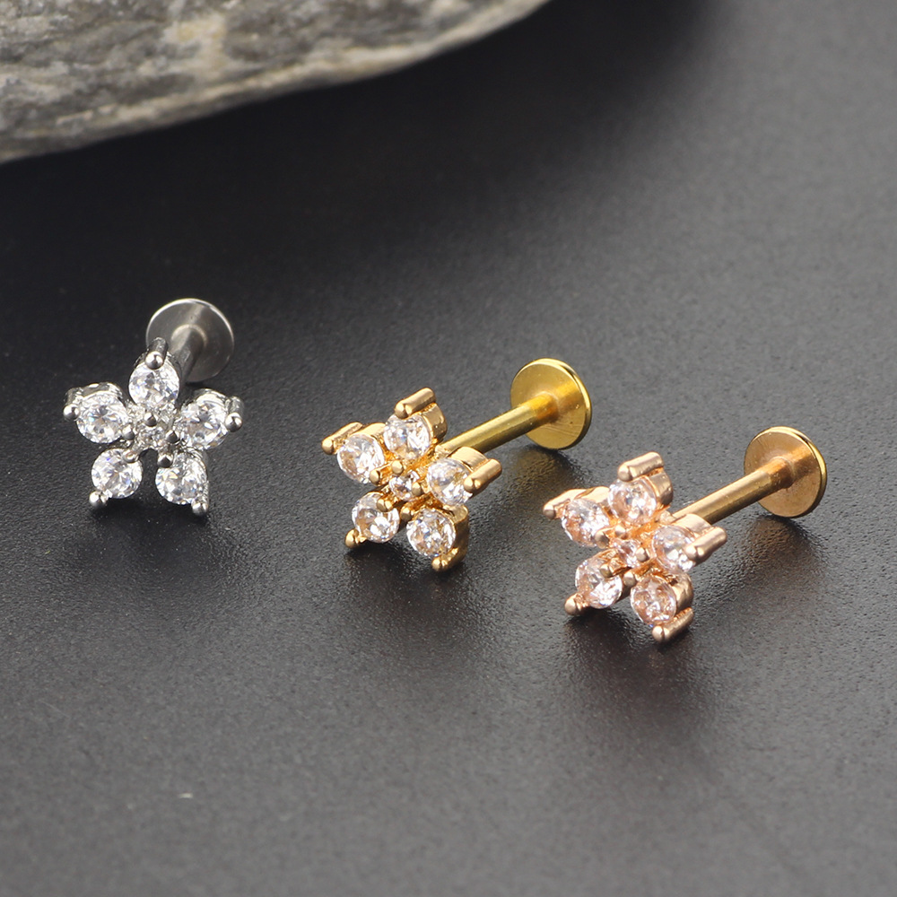 Simple Style Geometric Stainless Steel Inlay Ear Studs 1 Piece