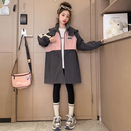 Women's Children's Outerwear Autumn Collection  New Fashion Casual Kids Long Down Jacket Spring Autumn Medium and Large Children's Fashion Windbreaker