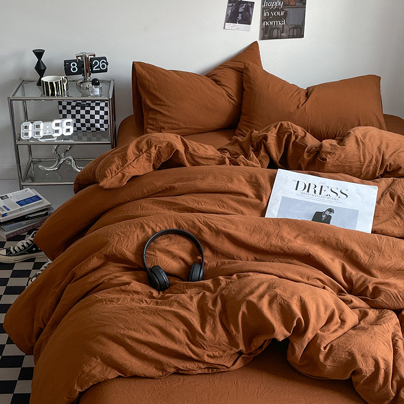 Ins純色A類母子級水洗綿ベッド4点セット裸で寝ることができるシーツ布団カバー学生3点セット
