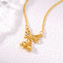 沙金蝴蝶结铃兰花吊坠爆闪金项链女友仿真金时尚百搭首饰中式