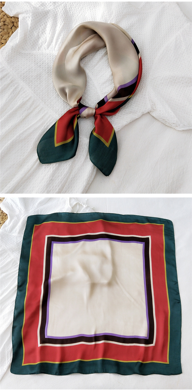50g Weight Silk Scarf Classification Travel Occasion Silk Material Unisex Gender Printing Design Sweet Style Khaki, Grey, Red, Green, Blue, Black Color Simple Retro Square Scarf 21