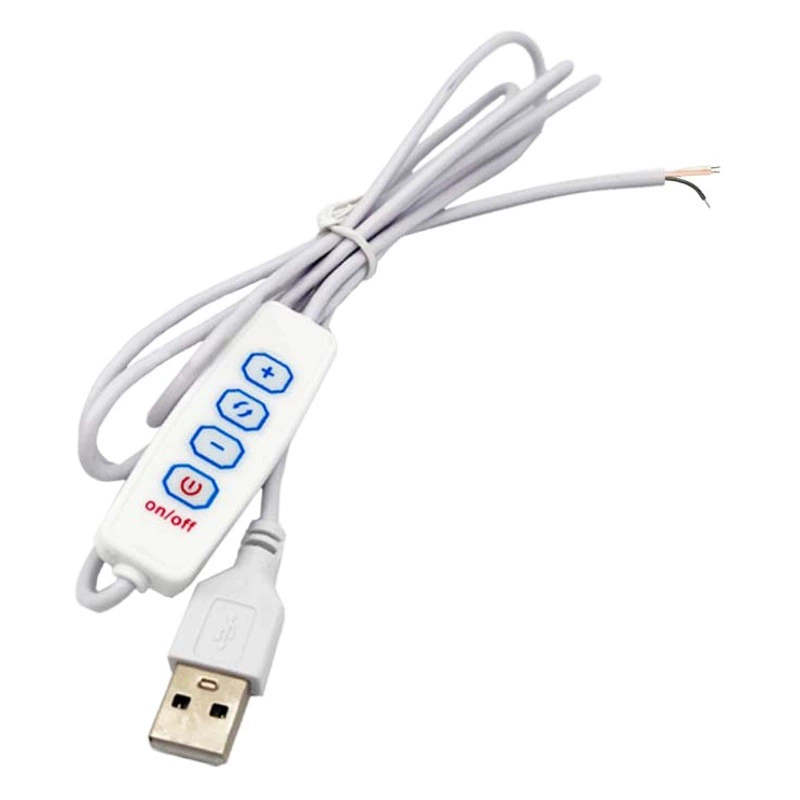 5В USB-контроллер с кнопочным управлением 501 для одноцветных и двухцветных светодиодных лент с изменением цветовой температуры, черно-белый, с проводом, 4-кнопочный, с регулировкой яркости