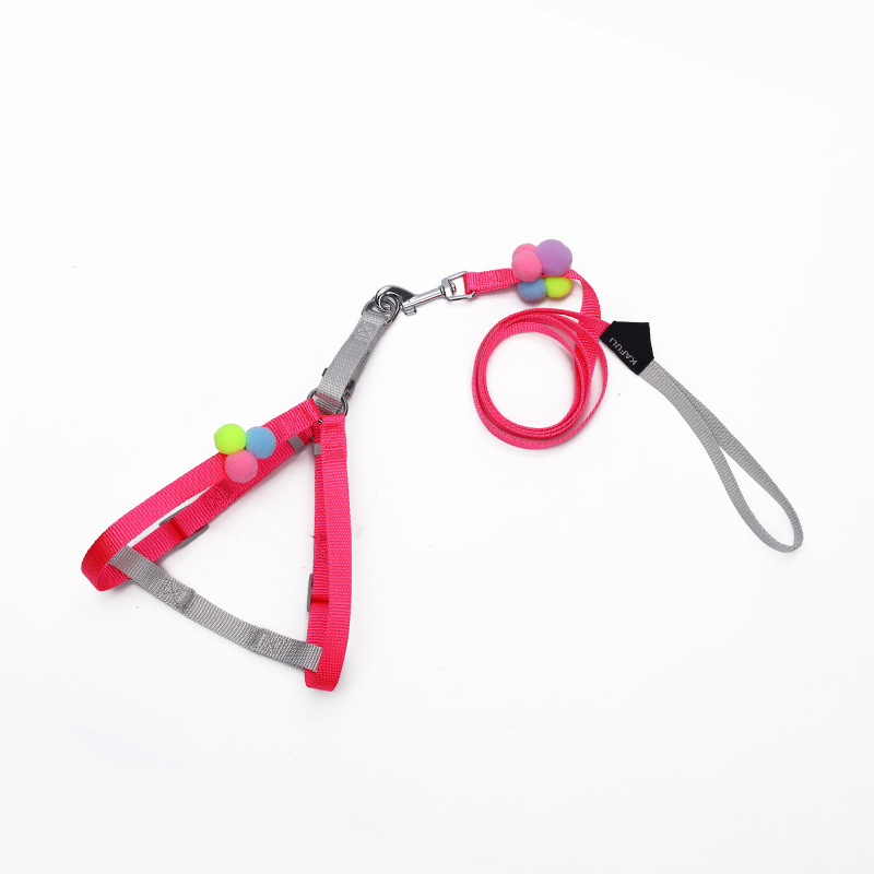 Cuerda de tracción para gatos, correa para el pecho, anti-liberación, cuerda para gatos, linda bola de pelo, especial para salir, ajustable para todas las estaciones