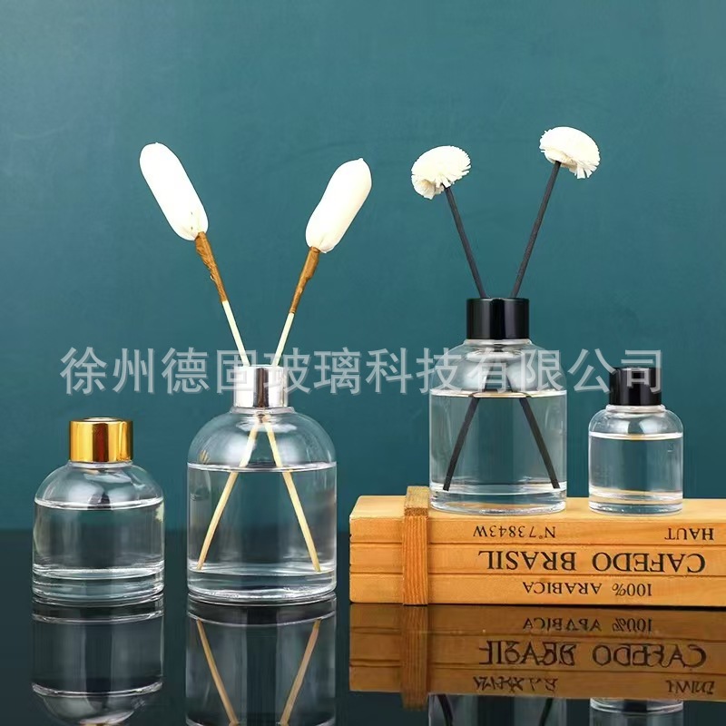 现货批发透明无火香薰空瓶藤条斜肩玻璃精油瓶倒锥香氛分装空瓶