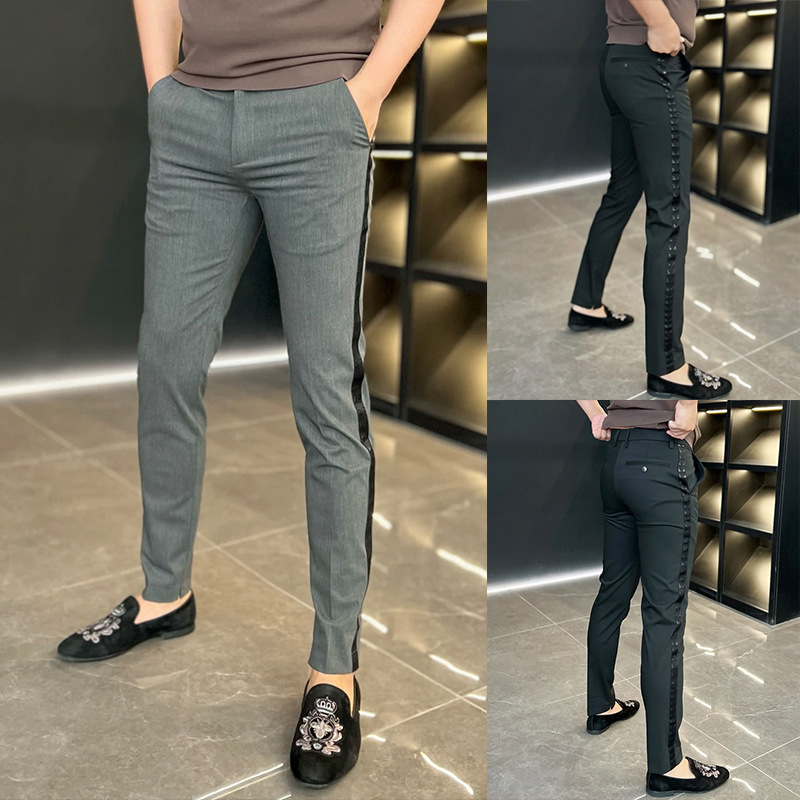 Light Luxury European Business Casual Pants for Men in Autum New Side Slit Pants Versatile Slim Straight Nine-Point Pants