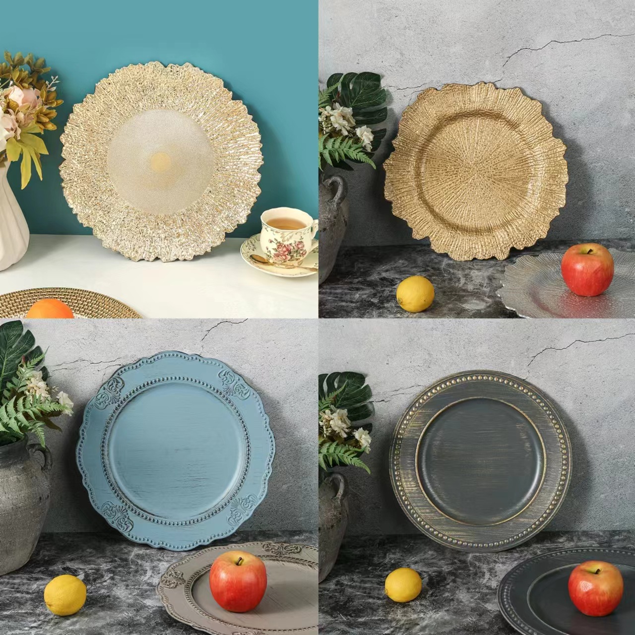 Inventario nuevo retro plato de frutas de Oriente Medio sala de estar plato de frutas doméstico bocadillos plato de pasteles plato de decoración fábrica al por mayor