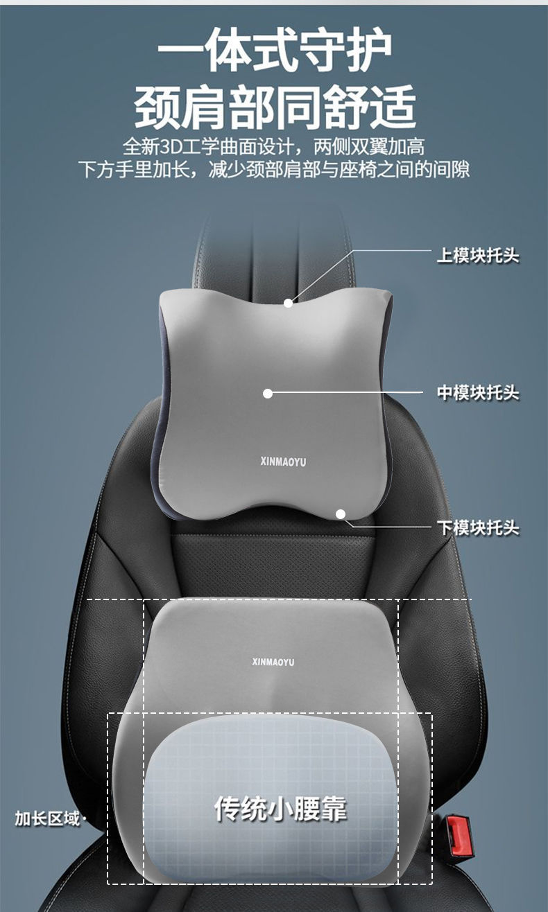 Car Universal Memory Foam Headrest and Lumbar Support Set, Neck Protector, Waist Protector, Shoulder Protector, Seat Cushion, Back Cushion, Office Lumbar Support