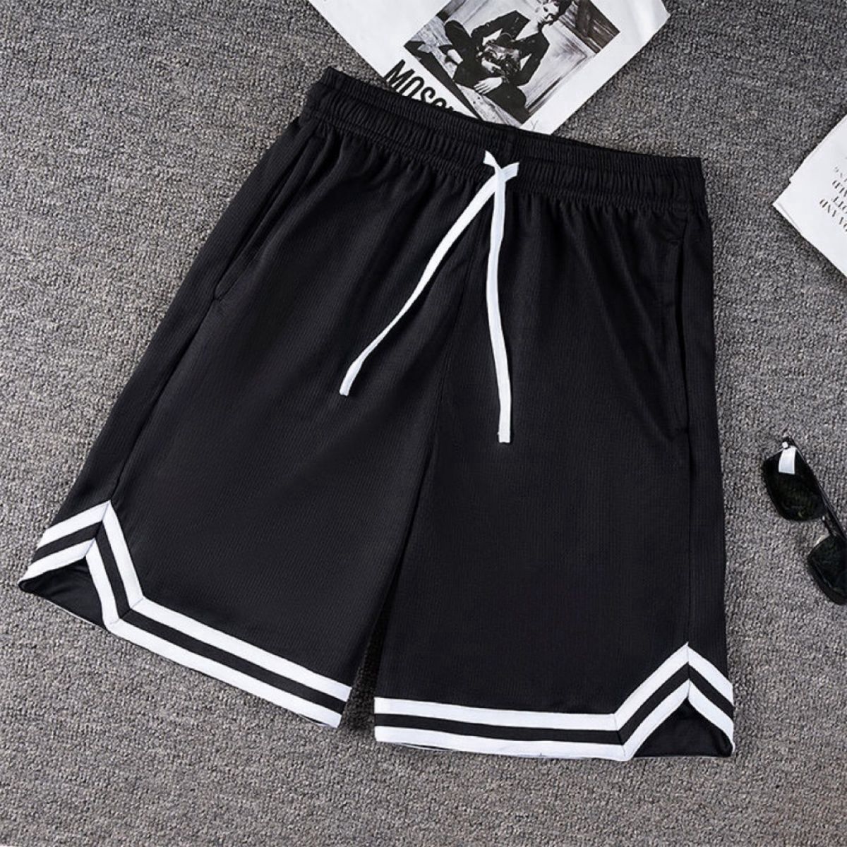 Summer solid color basketball sports shorts men's loose fit in ins style versatile thin quick-drying ice silk pants men's five-point pants