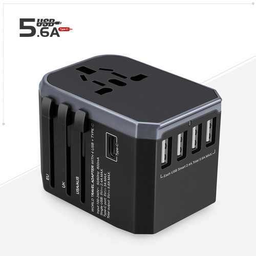 Cross-border travel charger 4USB multi-function global conversion socket Type-C US standard European standard UK standard charging stand