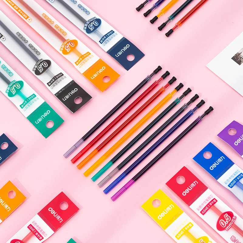 Deli A846 Colored Gel Pen Refills 0.5mm Full Needle Tip Gel Pen Refills Colorful Mixed Refills for Students