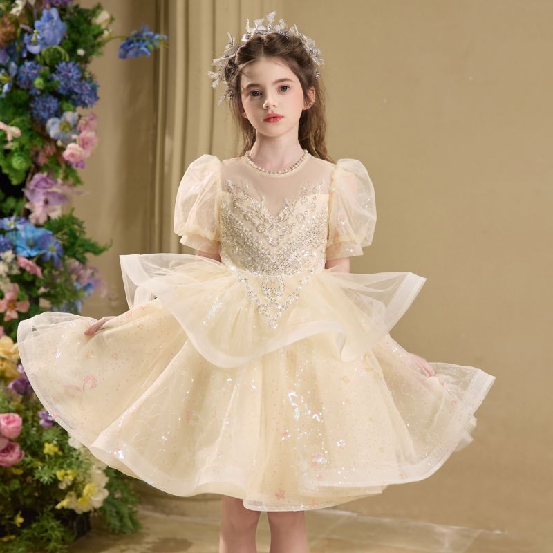 女童礼服钢琴演奏花童小女孩主持人演出服儿童轻奢小众公主裙