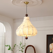 法式南洋中古风餐厅吊灯美式复古风卧室布艺花纹吧台吊灯中山灯具