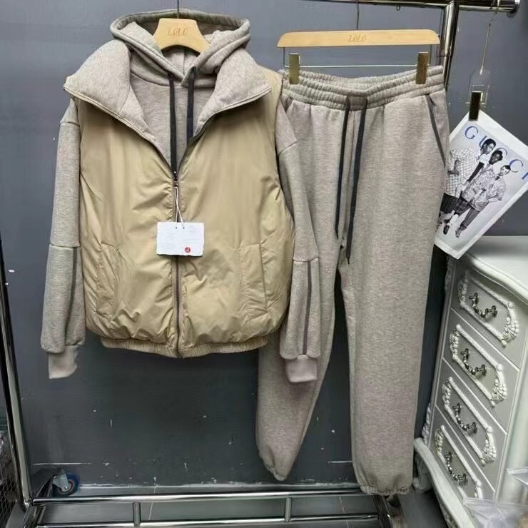 潮牌25ss秋冬新款三件套棉服马甲+卫衣加绒加厚马甲AB面可穿|undefined