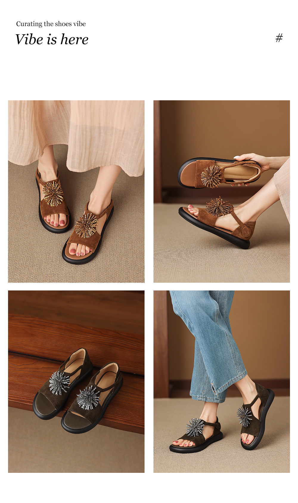 Sandal hở mũi nữ đế dày da cừu đính đá pháo hoa — màu xanh đậm chi tiết 1