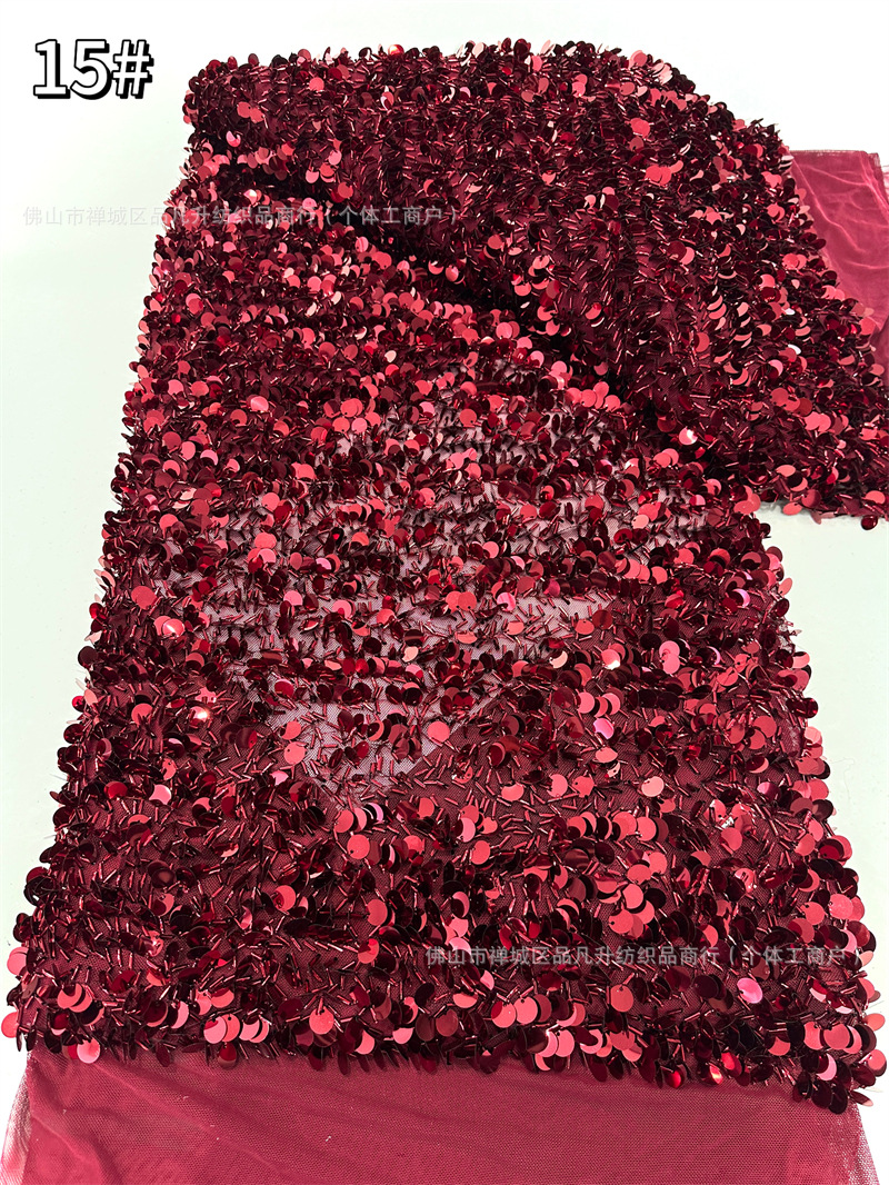 Inventario de malla elástica bordado de sequillas modelo de baile de moda cena vestido de moda tela de ropa