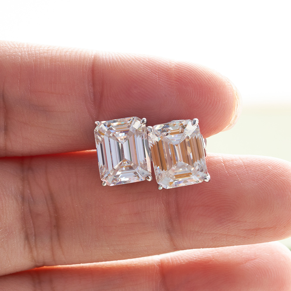 4CTX2 corte esmeralda alta moissanita pendientes de temperamento ultra brillante pendientes de plata esterlina simple moissanita orejas