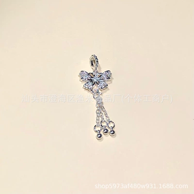Zərgərlik ara hissələri — Micro-Paved Zircon Butterfly Tassel - b-bright-silver