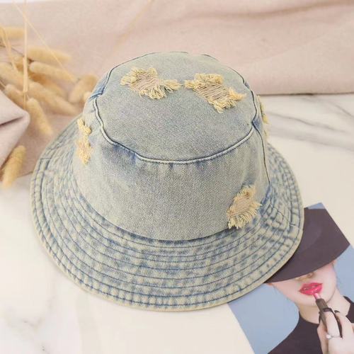 Vintage distressed cowboy fisherman hat for women summer street holey sunshade sunscreen bowl hat for men fringed versatile cloth hat