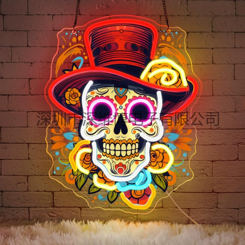 Переходящая skull UV неон украшение подарок лампа диммируемый хэллоуин украшение роза череп лампа знак