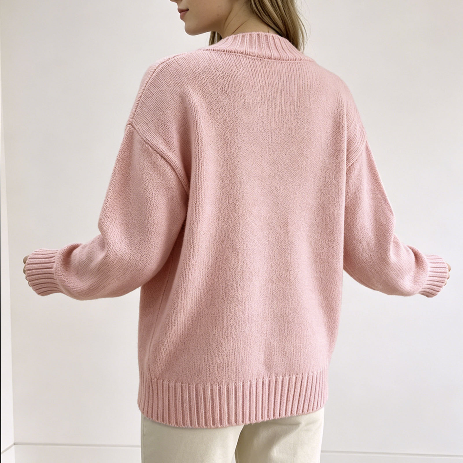 Amazon cross-border foreign trade women's V-neck sweater fashionable solid color threaded sweater loose and versatile knitted top